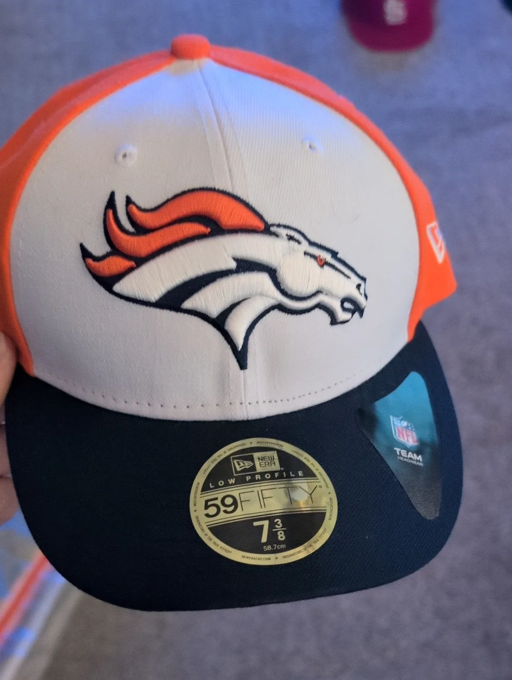 New Era Denver Broncos White Orange Navy 59FIFTY Fitted Hat 7 3/8 Mens